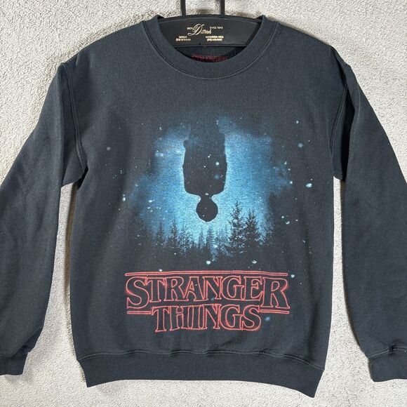 Stranger Things Sweatshirt Size S Black Upside Down Pull Over Crew Neck - Picture 2 of 8